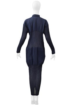Issey Miyake Indigo Blue "Veiled Tubes" Pleated Dress 1998