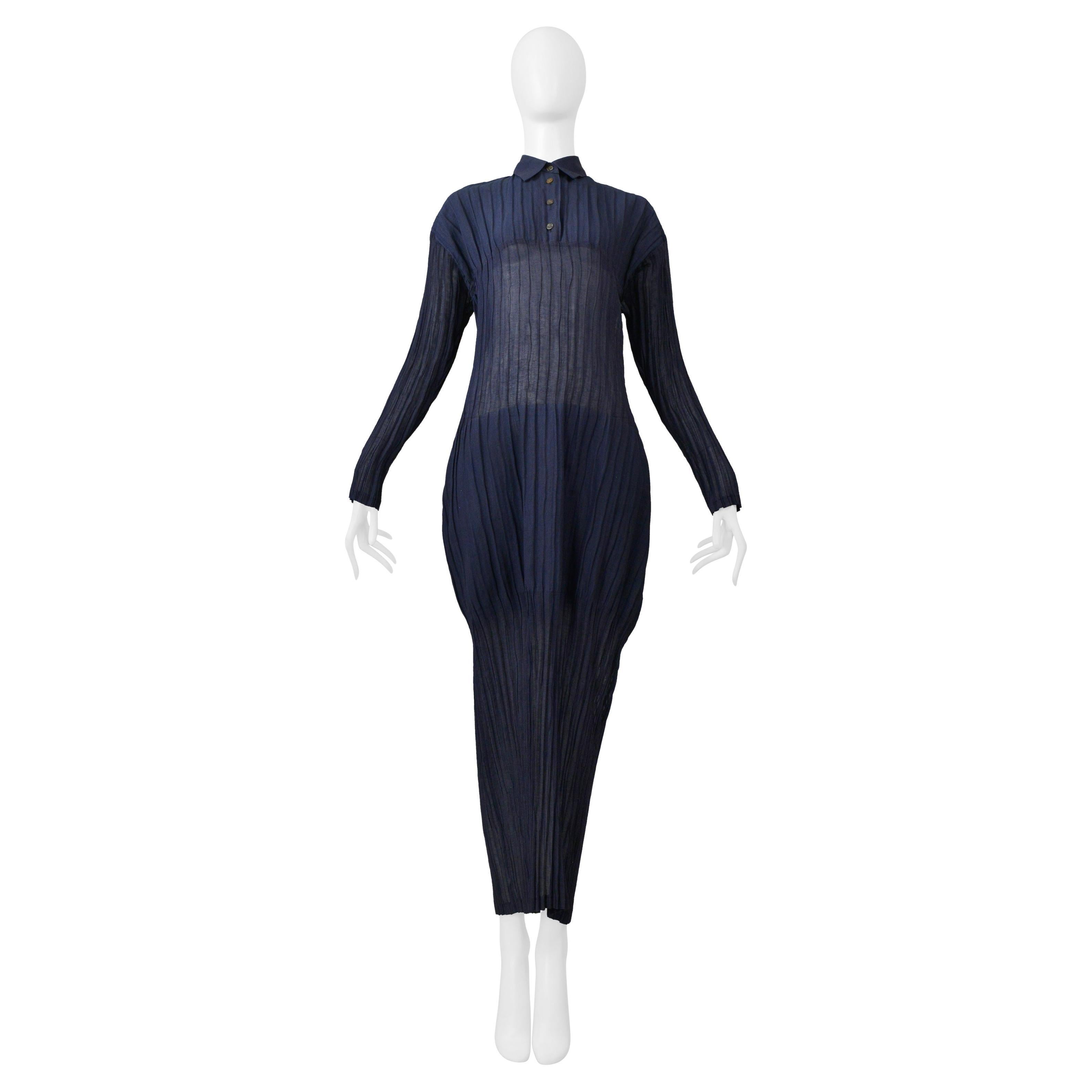 Issey Miyake Indigo Blue "Veiled Tubes" Pleated Dress 1998 For Sale
