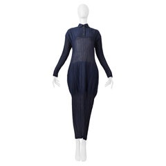 Issey Miyake Indigo Blue "Veiled Tubes" Pleated Dress 1998