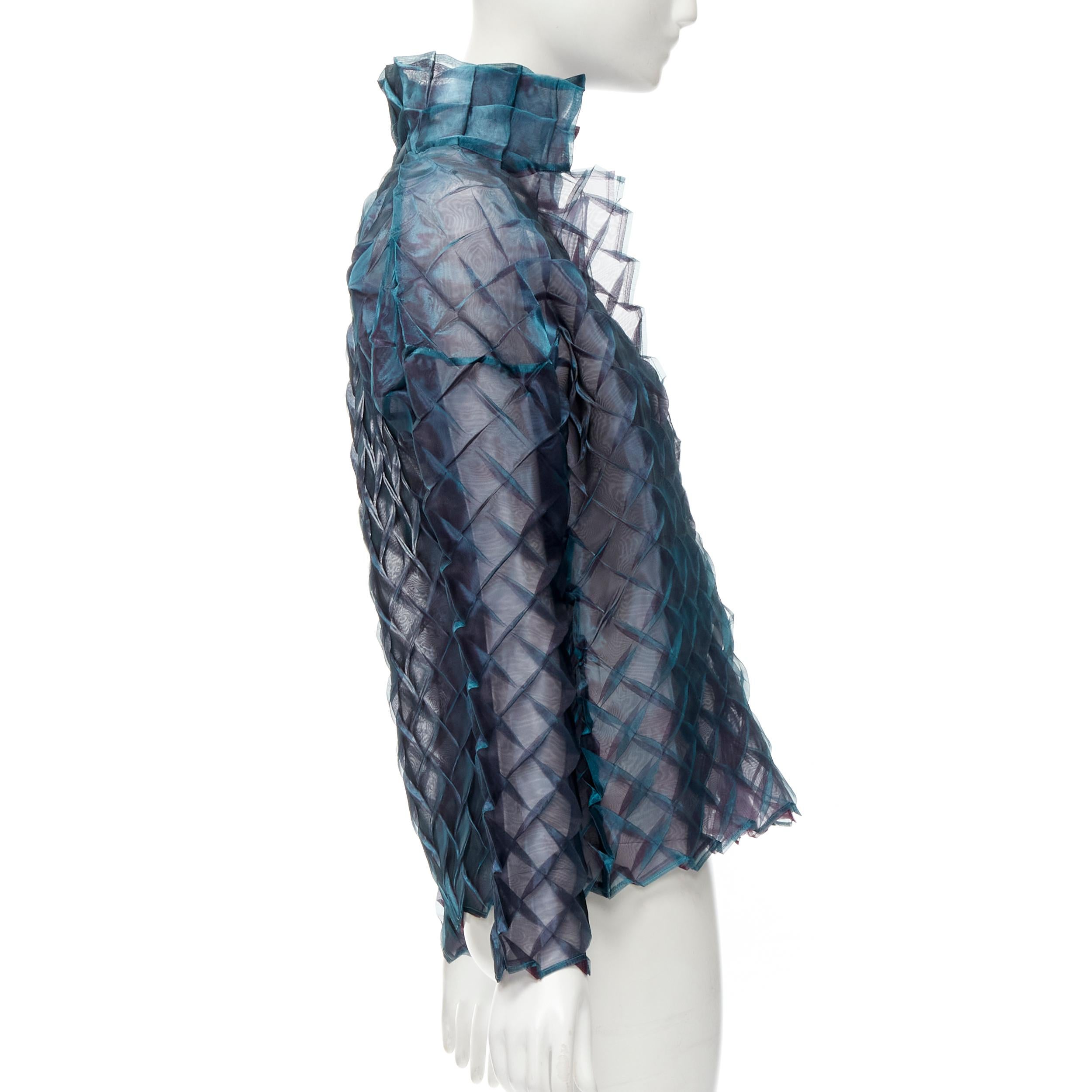 Women's ISSEY MIYAKE iridescent blue textured layered sheer jacket top JP3 L