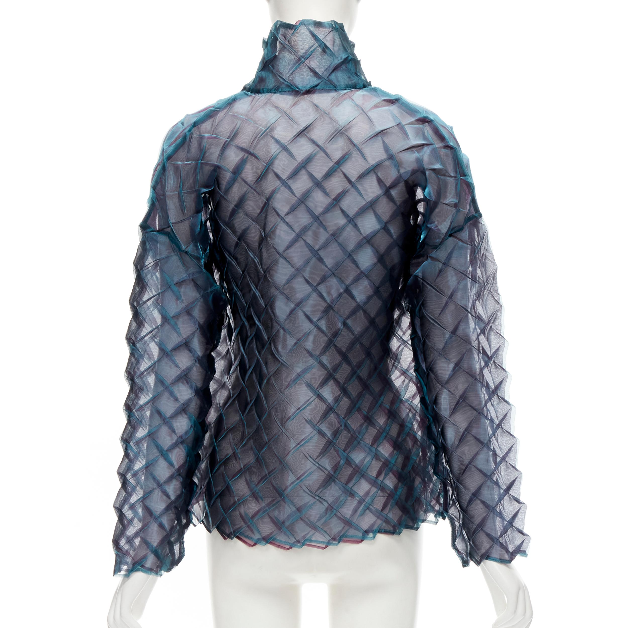 ISSEY MIYAKE iridescent blue textured layered sheer jacket top JP3 L 1