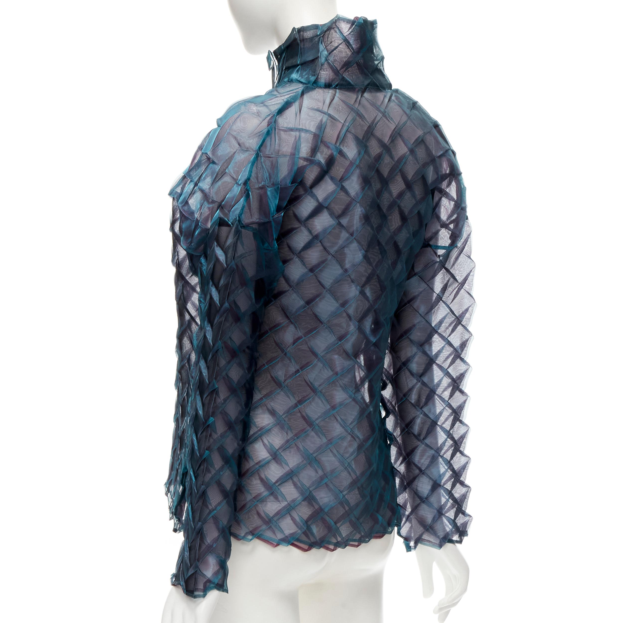 ISSEY MIYAKE iridescent blue textured layered sheer jacket top JP3 L 2