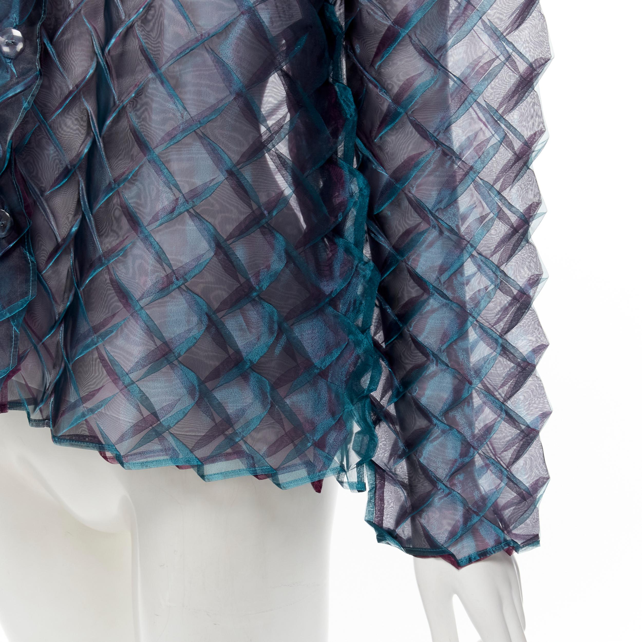 ISSEY MIYAKE iridescent blue textured layered sheer jacket top JP3 L 3