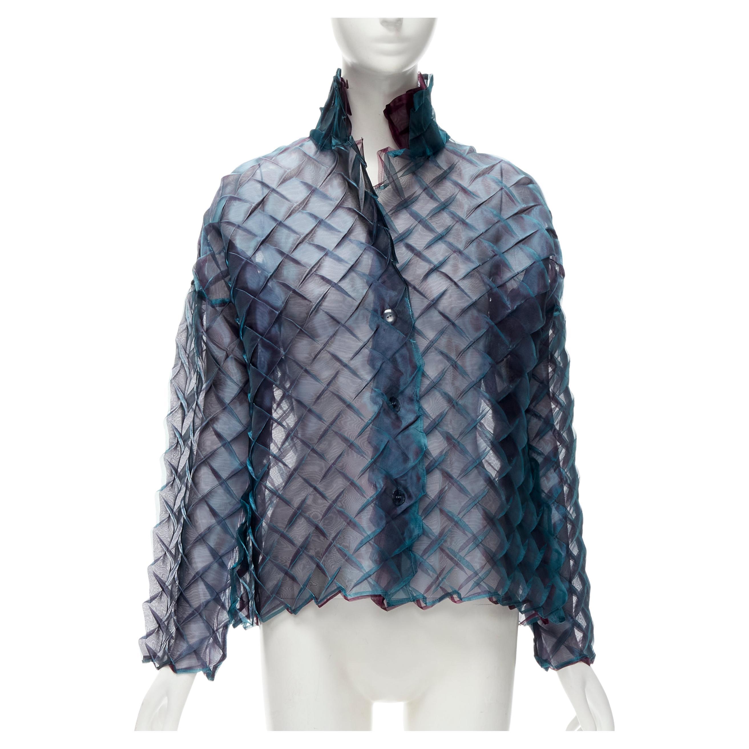 ISSEY MIYAKE iridescent blue textured layered sheer jacket top JP3 L