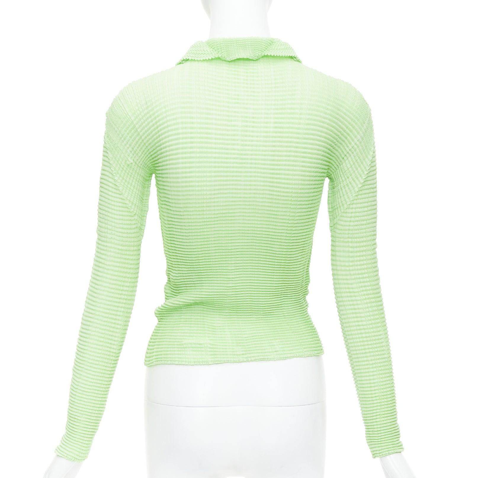 Women's ISSEY MIYAKE lime green crinkle pleated button down top cardigan M