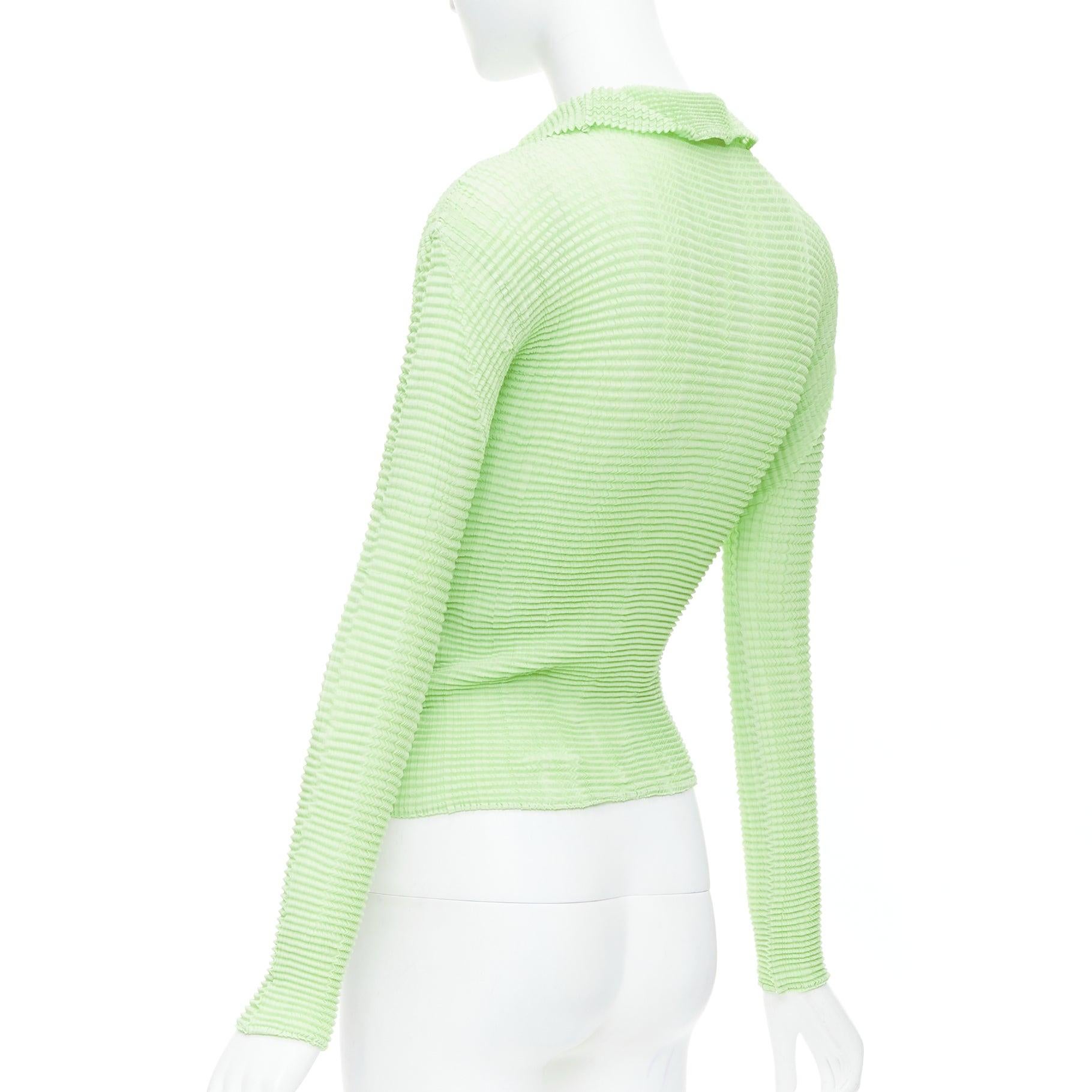 ISSEY MIYAKE lime green crinkle pleated button down top cardigan M 1