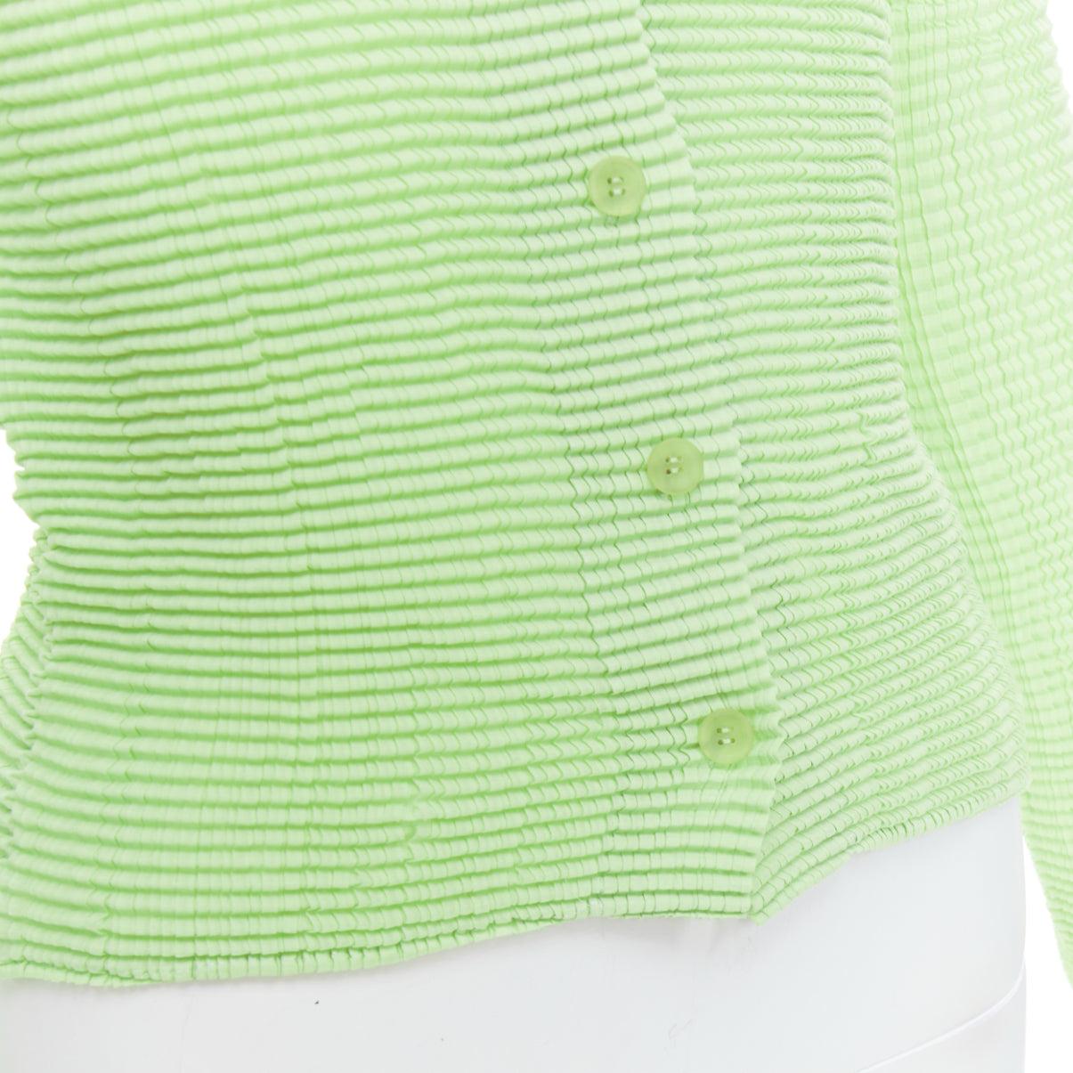 ISSEY MIYAKE lime green crinkle pleated button down top cardigan M 2