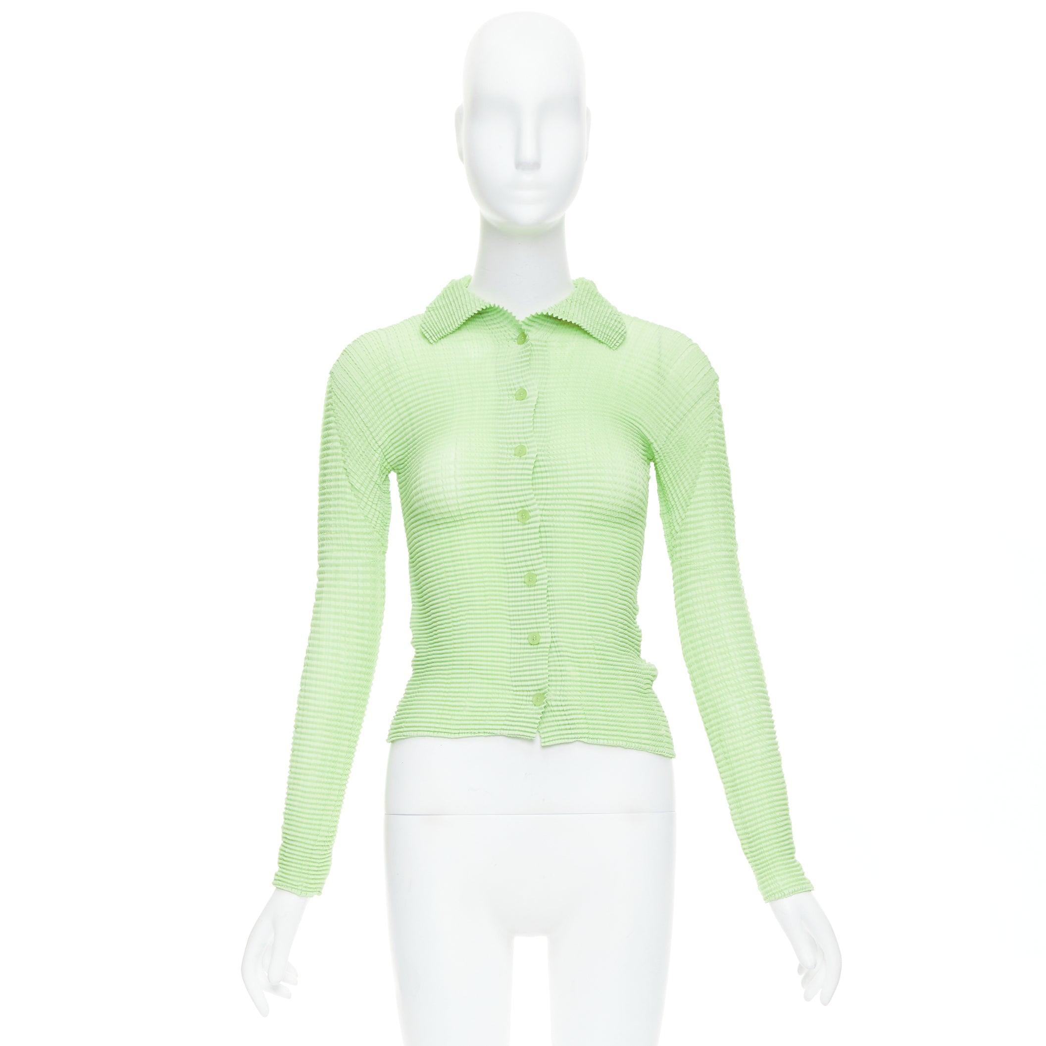 ISSEY MIYAKE lime green crinkle pleated button down top cardigan M 4