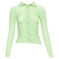 ISSEY MIYAKE lime green crinkle pleated button down top cardigan M