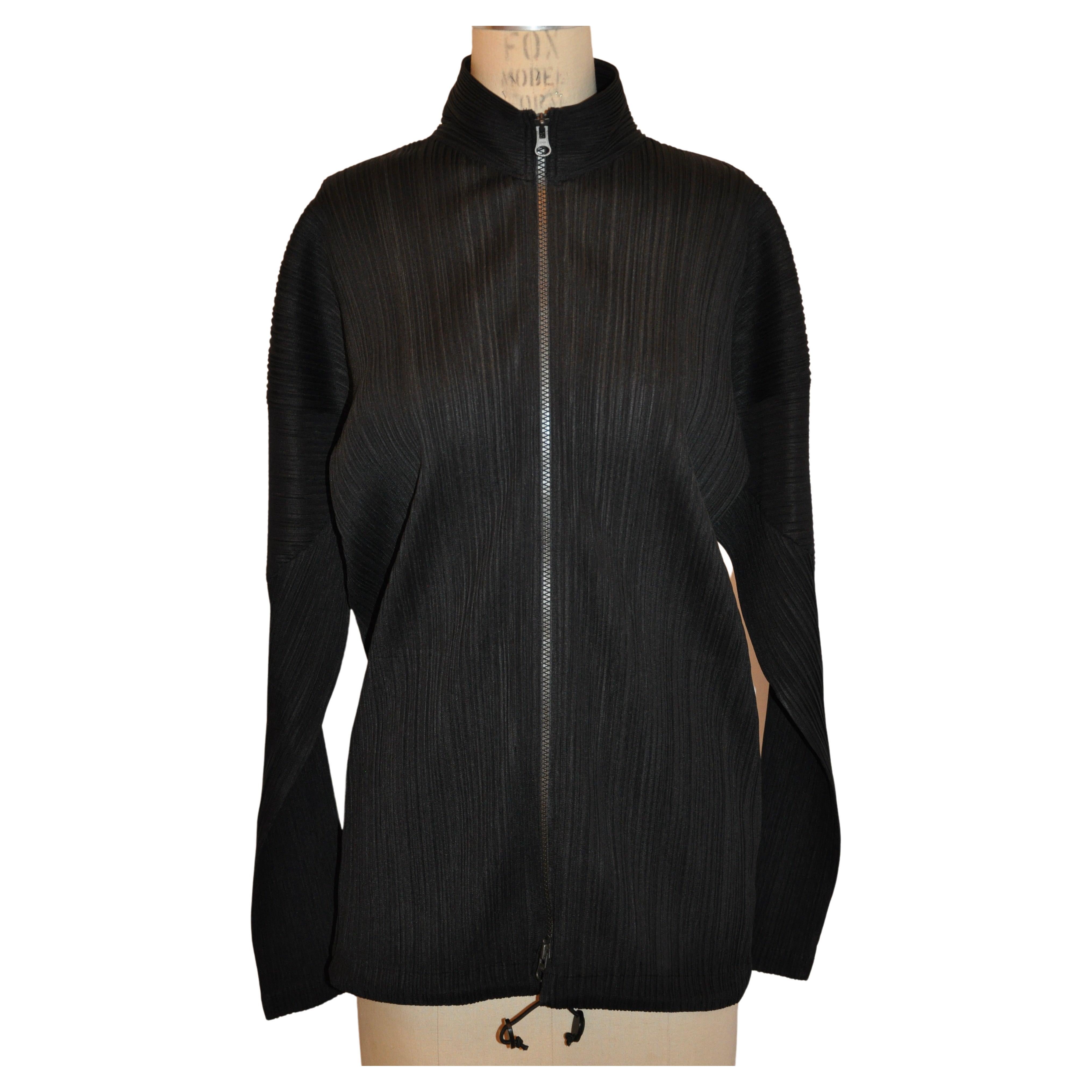 Issey Miyake "Limited Edition" Jet-Black High-Collared, 2-Way Zipper Jacket For Sale