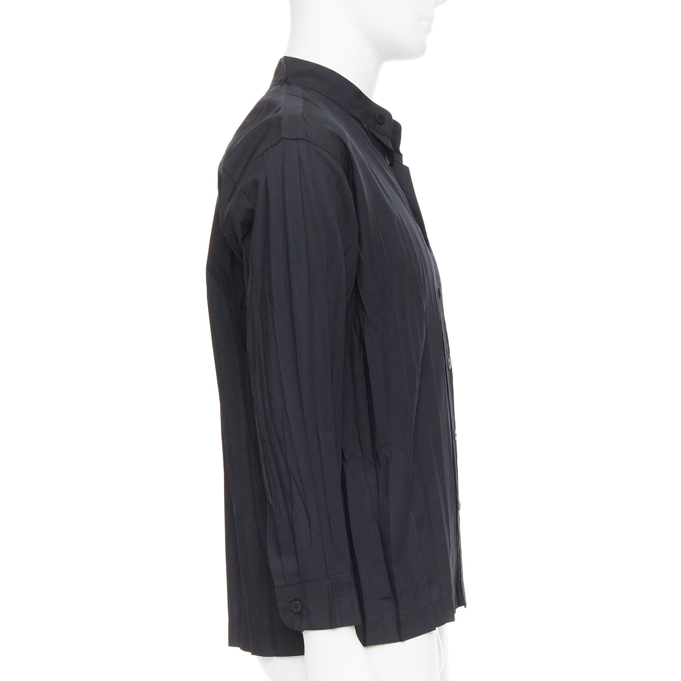 Issey Miyake Uomo nero accordian plisse plissé  camicia button down Sz1 S In condizioni ottime in vendita a Hong Kong, NT