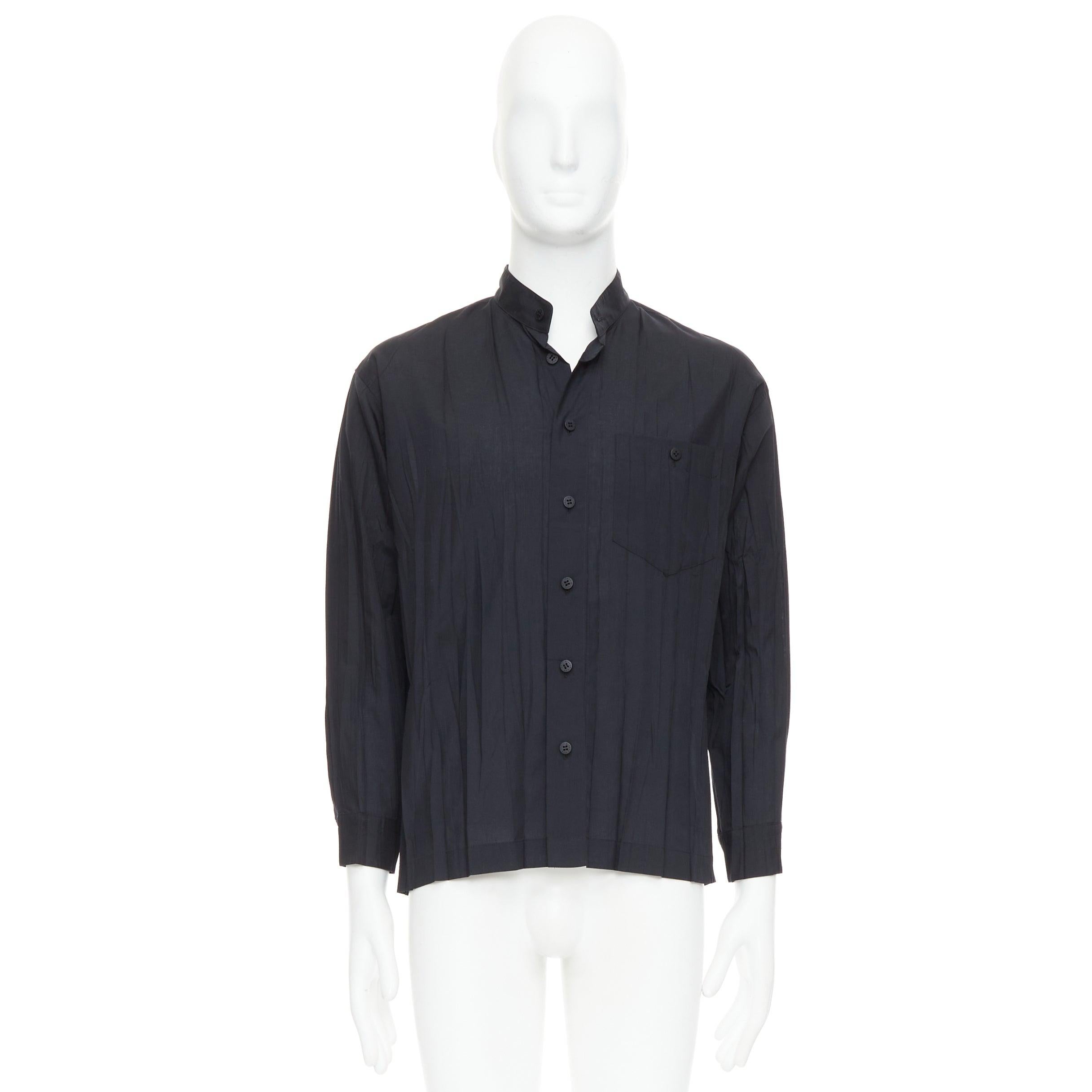 Issey Miyake Uomo nero accordian plisse plissé  camicia button down Sz1 S in vendita 5