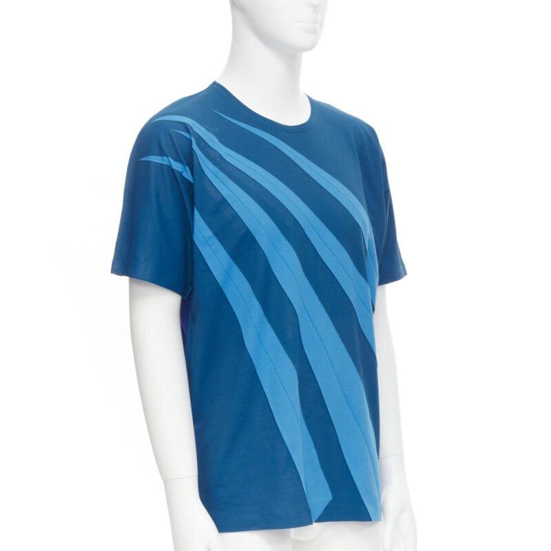 Blue ISSEY MIYAKE MEN blue bonded pleat graphic print tshirt M For Sale