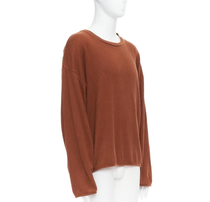 Marrone ISSEY MIYAKE UOMO maglione a maniche lunghe a coste in misto cotone marrone M. in vendita