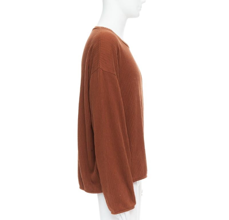 ISSEY MIYAKE UOMO maglione a maniche lunghe a coste in misto cotone marrone M. In condizioni buone in vendita a Hong Kong, NT