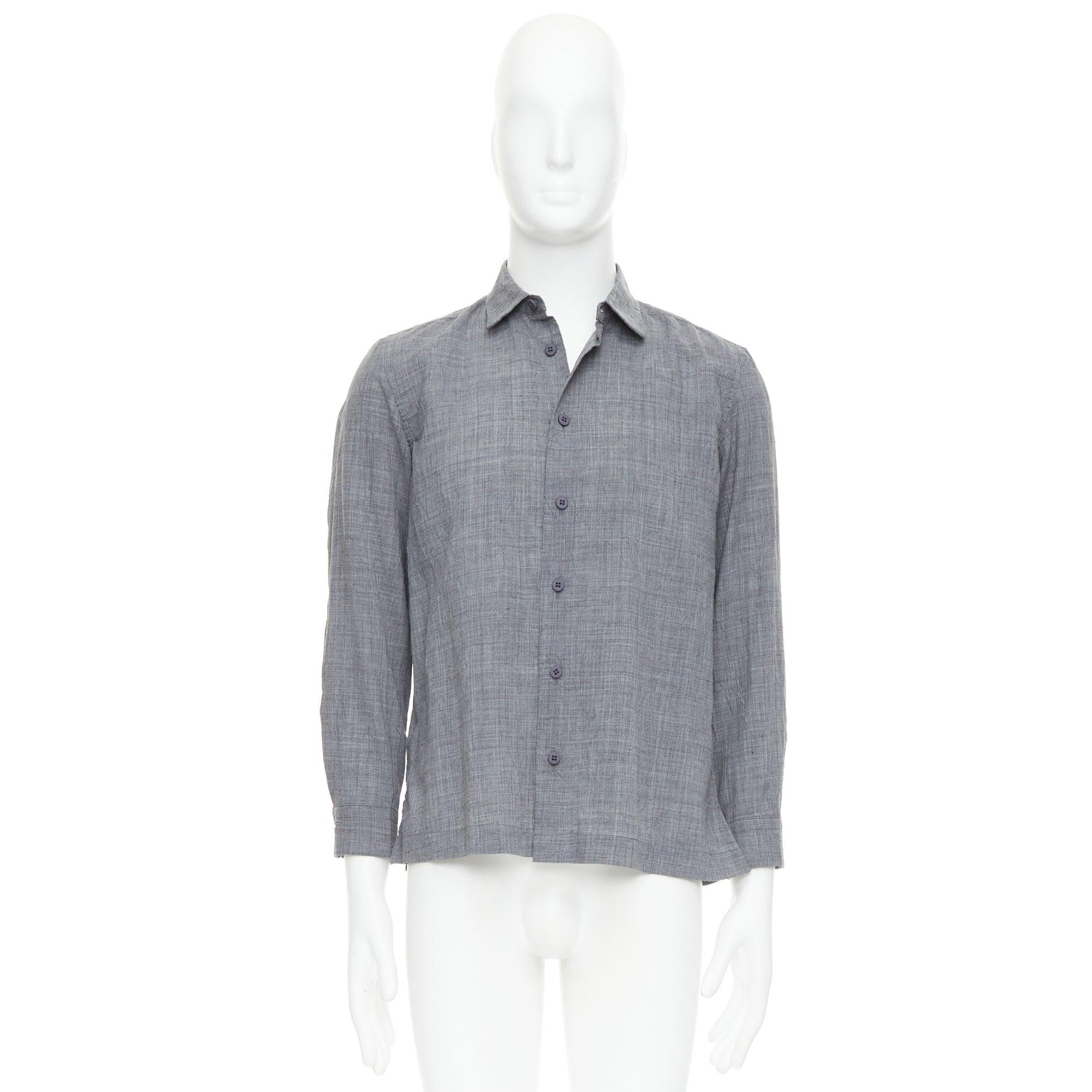 Issey Miyake Uomo grigio poliestere ramiè increspato camicia top JP1 S in vendita 5