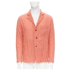 ISSEY MIYAKE MEN orange linen cotton crinkled pleated blazer jacket Sz. 1 S