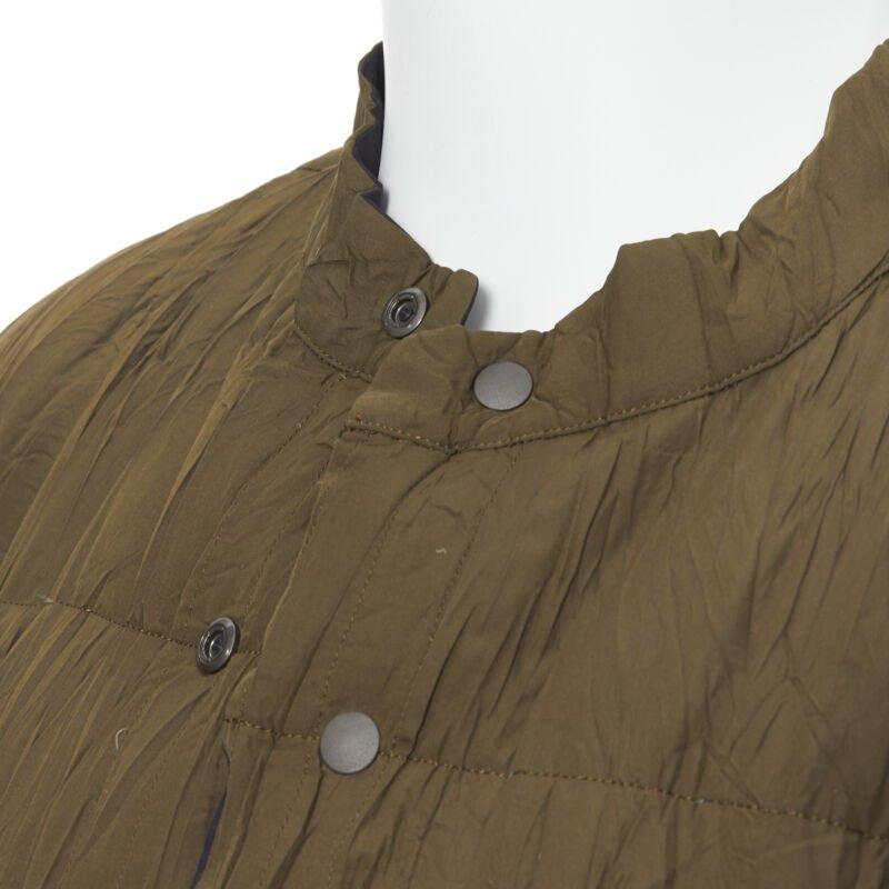 Marron ISSEY MIYAKE MEN Veste zippée réversible vert noir plissée et matelassée L en vente