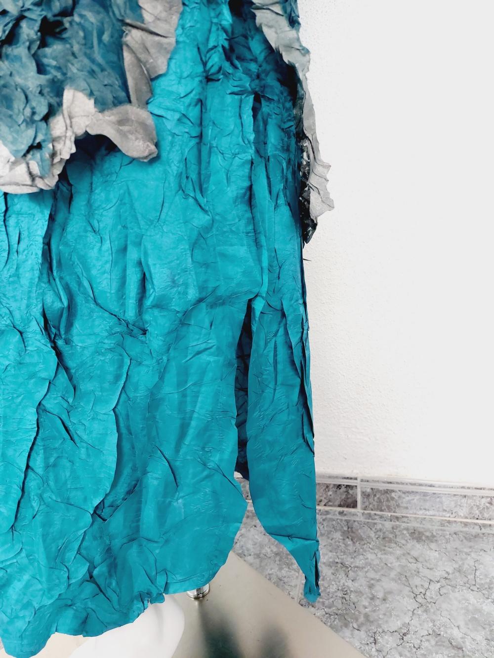 Issey Miyake Metallic Blue Wrinkled Runway Japanese Pleats Please Dress Gown 7