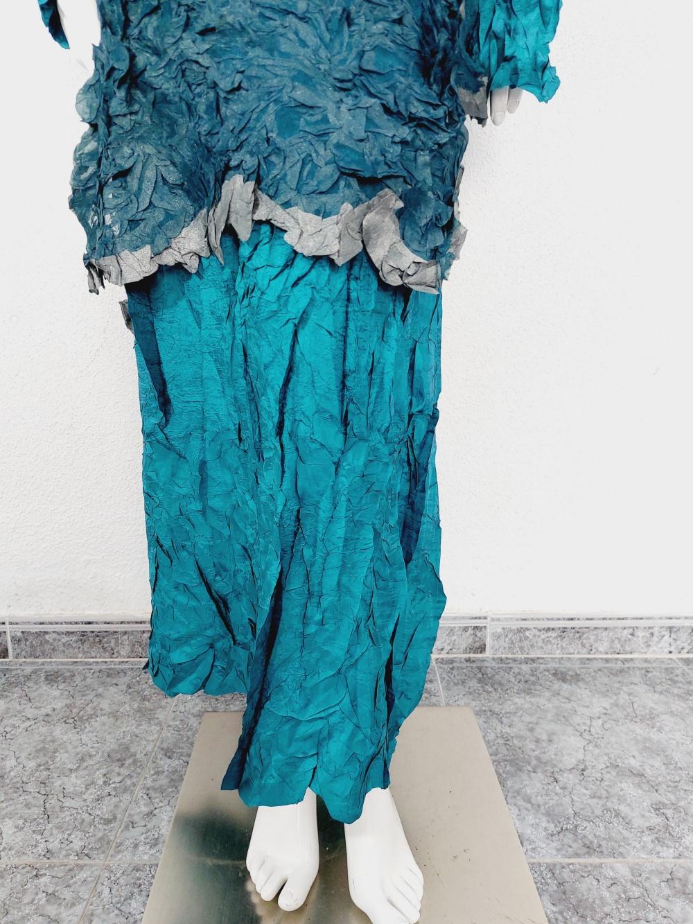 Issey Miyake Metallic Blue Wrinkled Runway Japanese Pleats Please Dress Gown 2