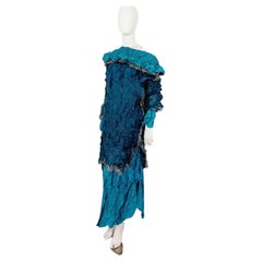 Issey Miyake Metallic Blue Wrinkled Runway Japanese Pleats Please Dress Gown
