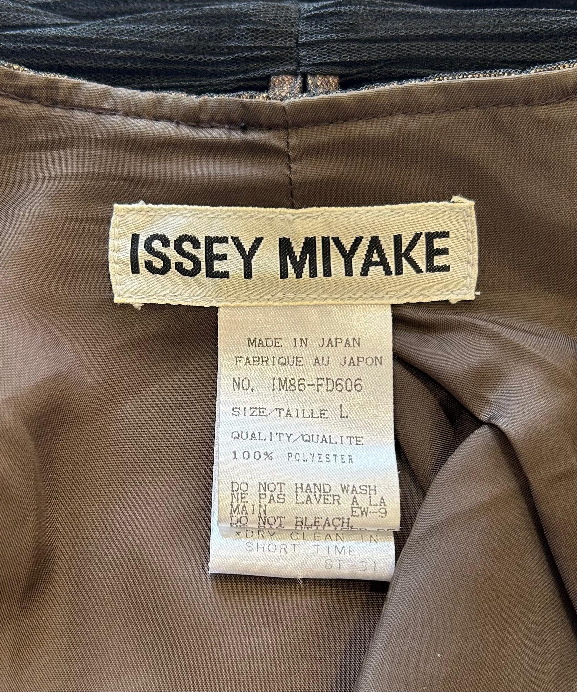 Women's Issey Miyake Micro Pleated Black & Tan Jacket + Skirt Ensemble, 1990s For Sale