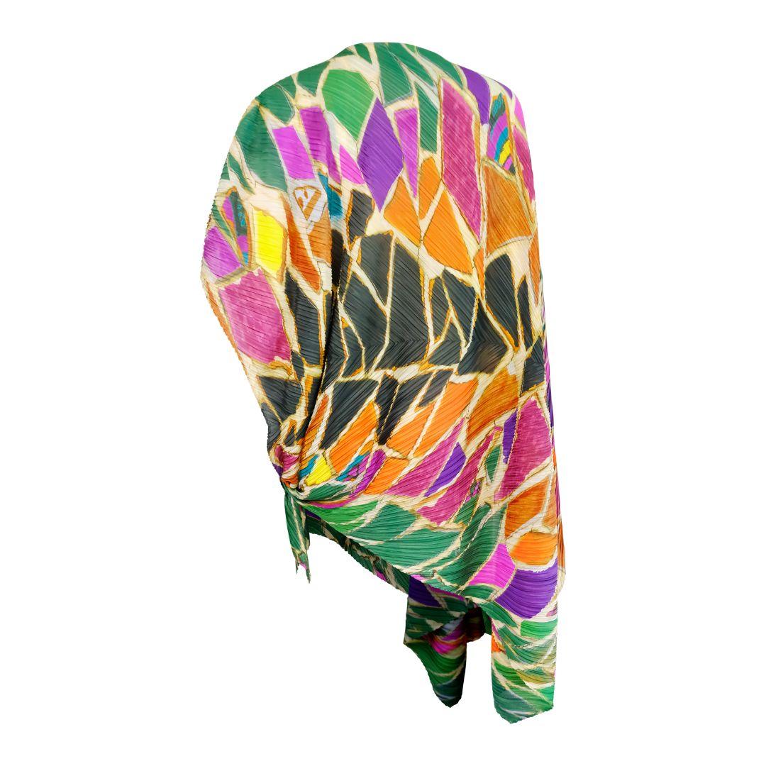 Beige Issey Miyake - Robe caftan asymétrique à imprimé mosaïque en vente