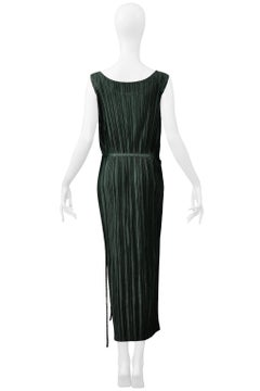 Issey Miyake Moss Green Pleated Dress With Wrap Skirt Ss 1999