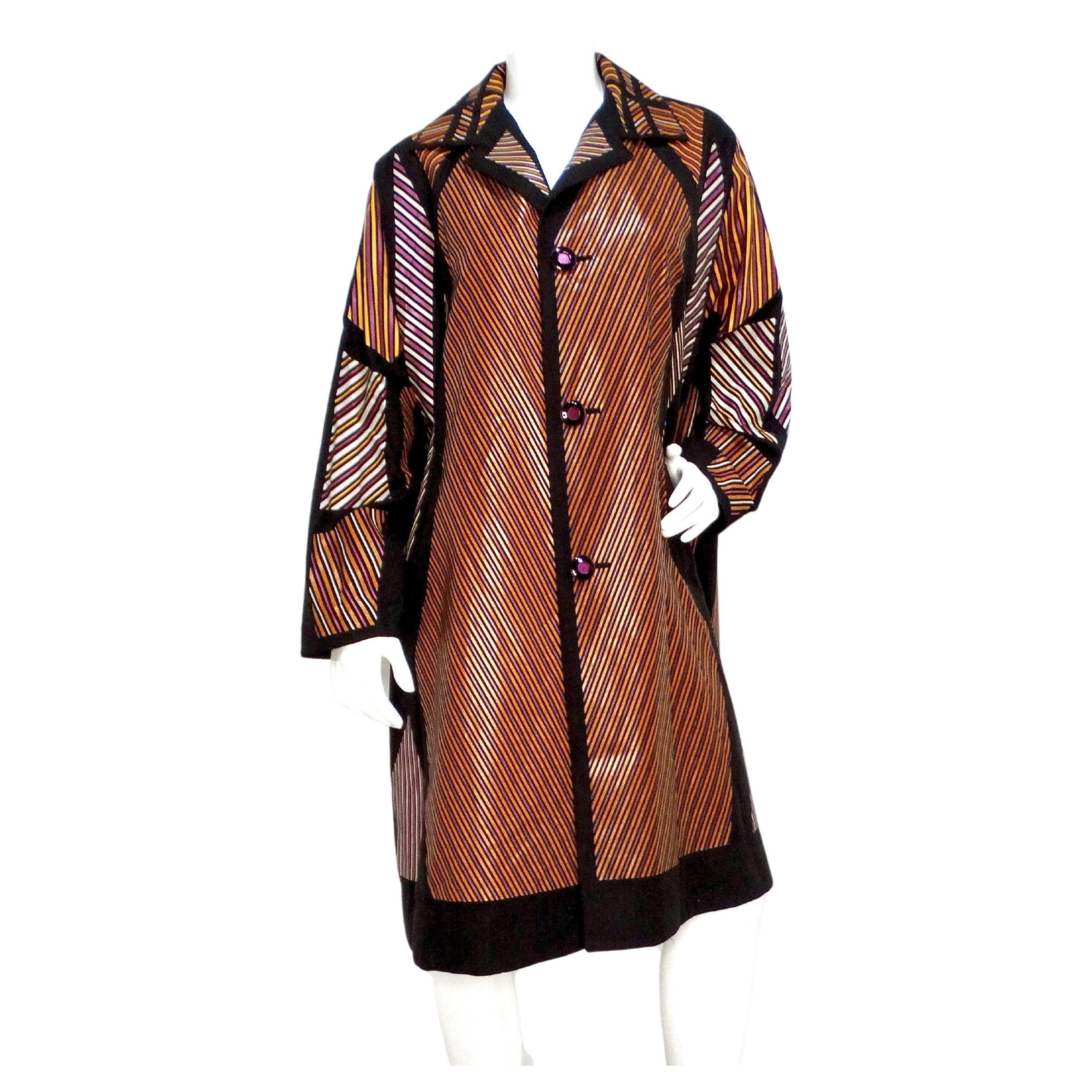 Issey Miyake Manteau de voiture à rayures multicolores