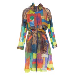 ISSEY MIYAKE multicolor rainbow geometric printed pleated coat dress JP2 M