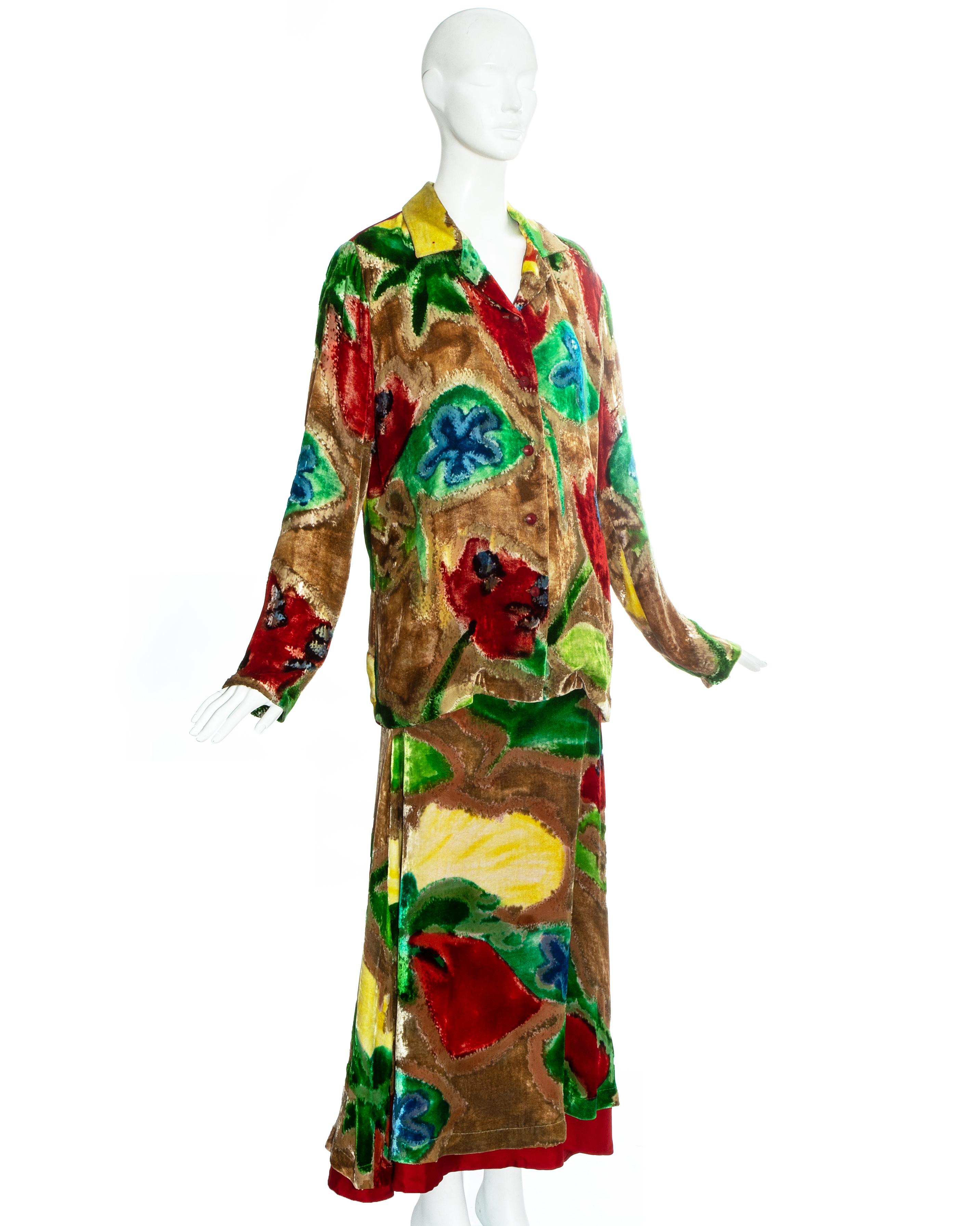Women's Issey Miyake multicoloured devoré and silk skirt suit, fw 1996 For Sale