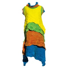 Issey Miyake Vestido plisado multicolor de cuatro piezas a capas, ss 1993