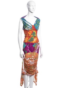 Issey Miyake multicoloured mesh and lycra skirt and top set, ss 2002