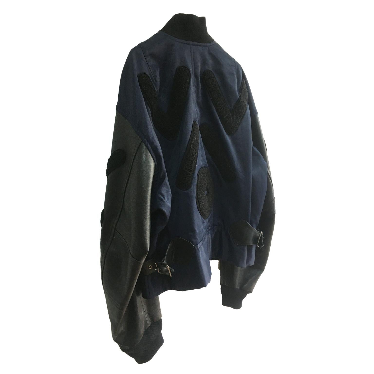 Women's or Men's Issey Miyake Navy Black Bomber Jacket With Patch-appliqué SS 1994 For Sale