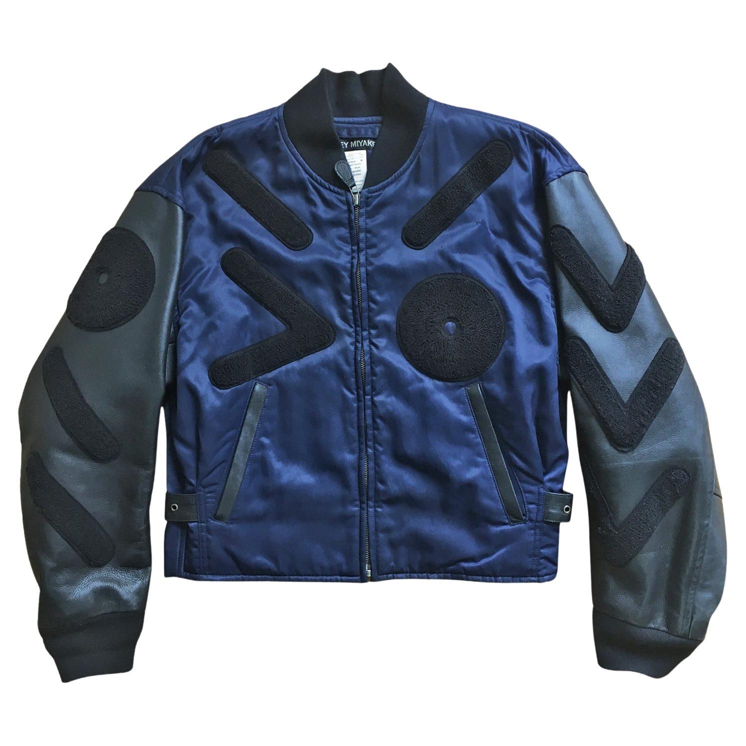 Issey Miyake Navy Black Bomber Jacket With Patch-appliqué SS 1994 For Sale