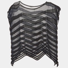 Issey Miyake Marineblaues durchsichtiges Chevron-Gelbstrick-Top S