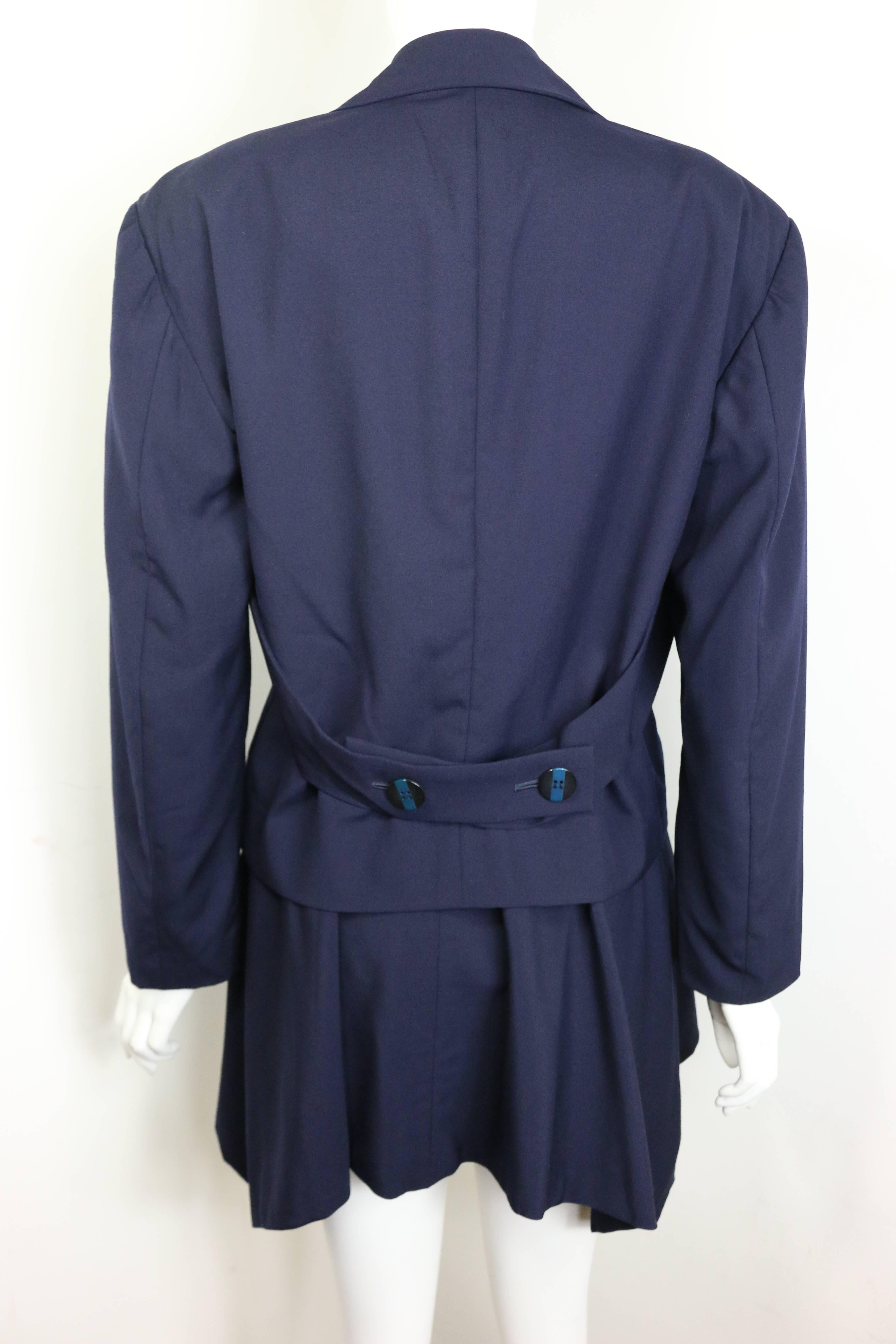 Black Issey Miyake Navy Blue Double Breasted Jacket and Skirt Ensemble