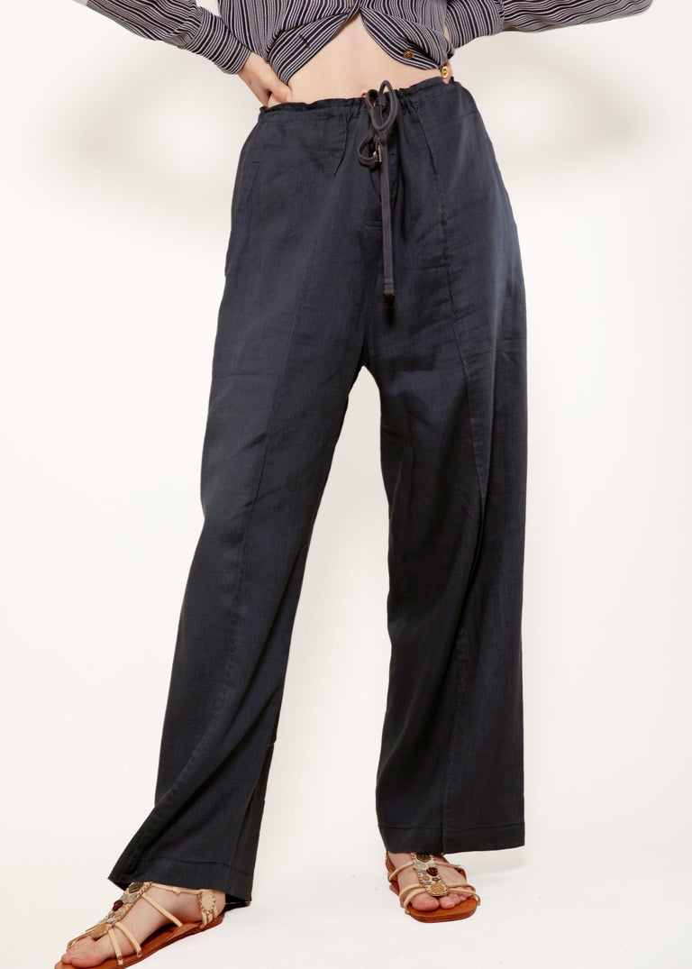 Issey Miyake Navy Linen Drawstring Pants For Sale at 1stDibs