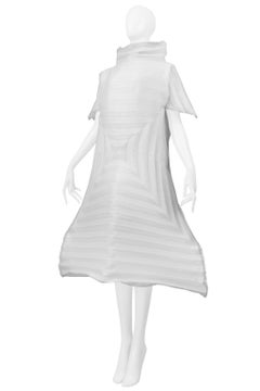 Issey Miyake Off White Pleated Concentric Square Organza Dress 2001