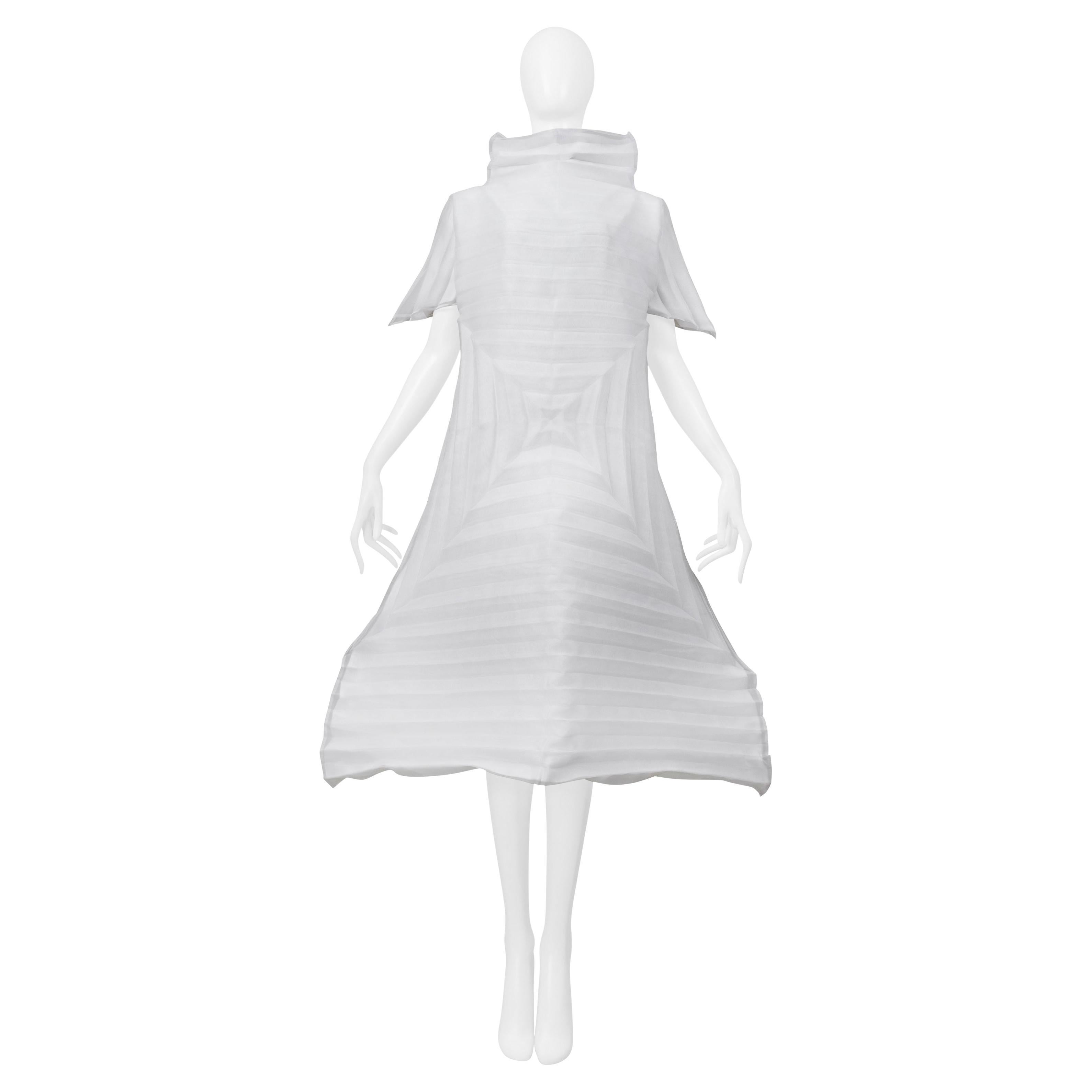 Issey Miyake Off White Pleated Concentric Square Organza Dress 2001 in vendita