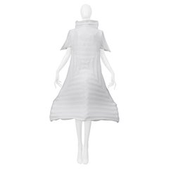Issey Miyake Off White Pleated Concentric Square Organza Dress 2001