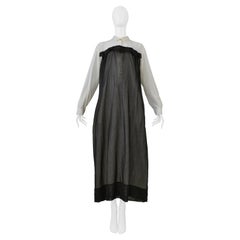 Issey Miyake Off White Shirt Dress With Black Button Overlay 1998-1999