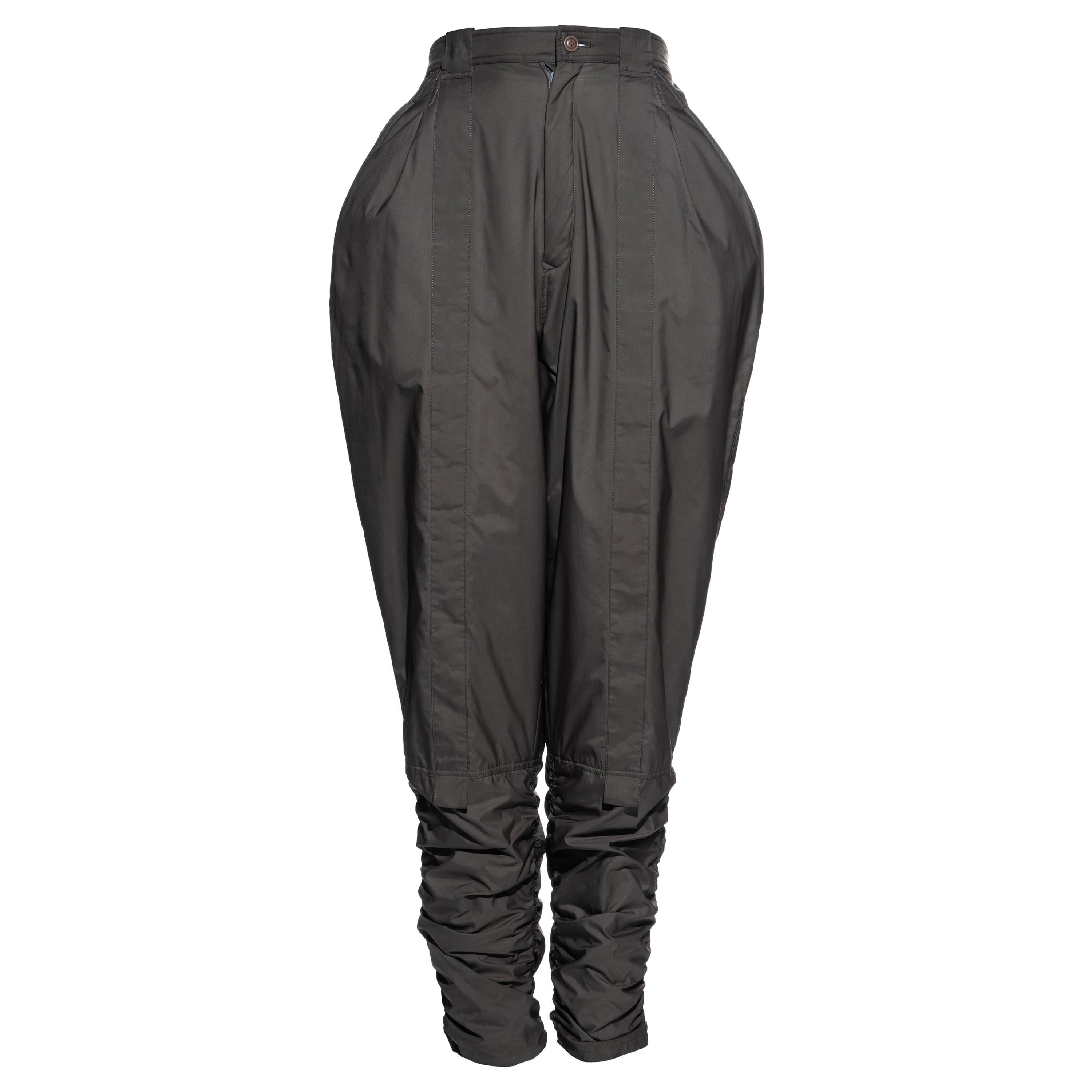 Issey Miyake olive nylon high-waisted parachute pants, fw 1982