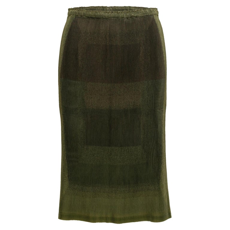 Issey Miyake Olive Plisse Skirt For Sale at 1stDibs