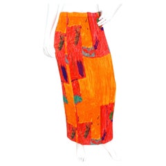 Issey Miyake Maxi gonna a pieghe con stampa astratta arancione