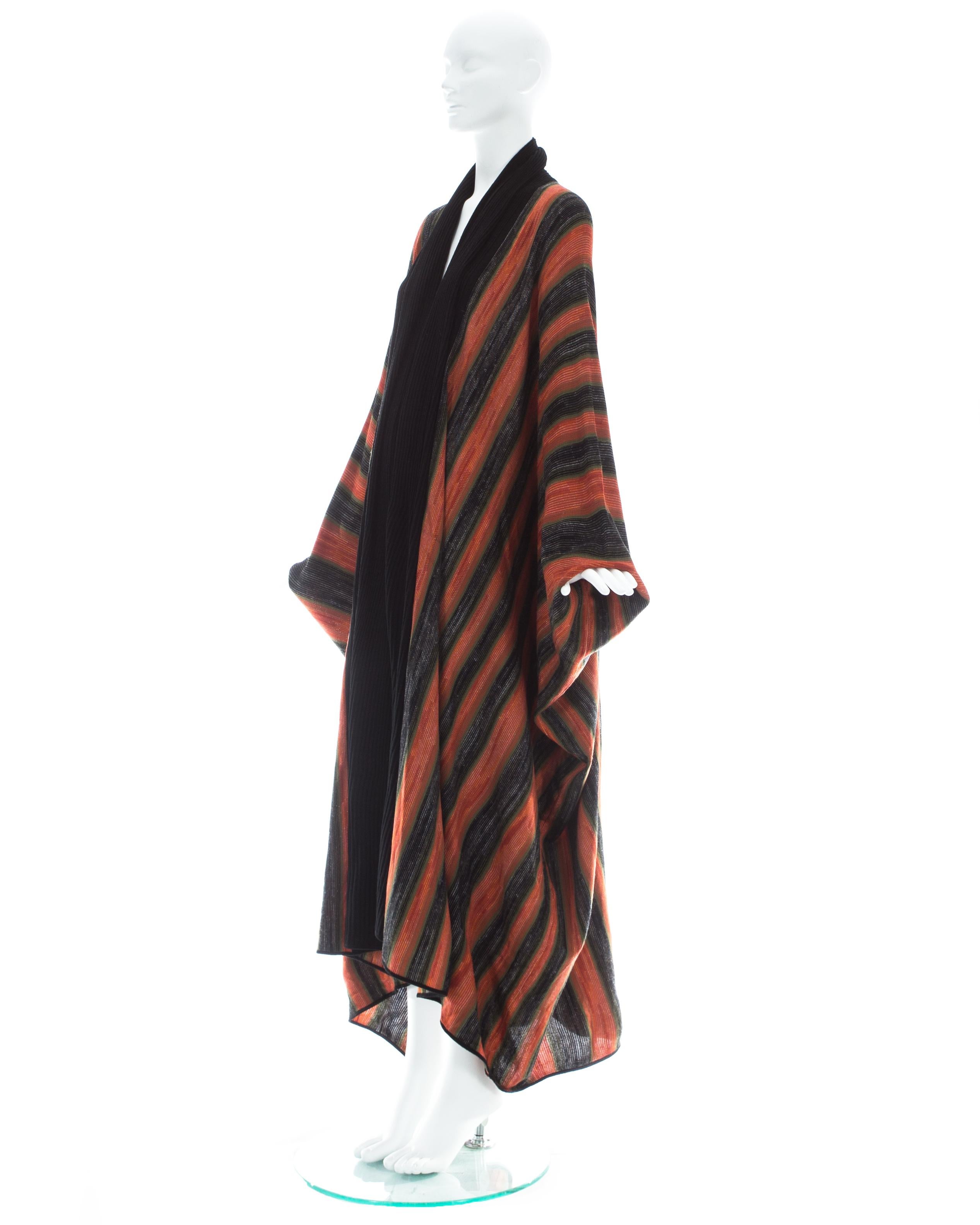Black Issey Miyake orange acetate knit batwing robe, ca. 1976 For Sale