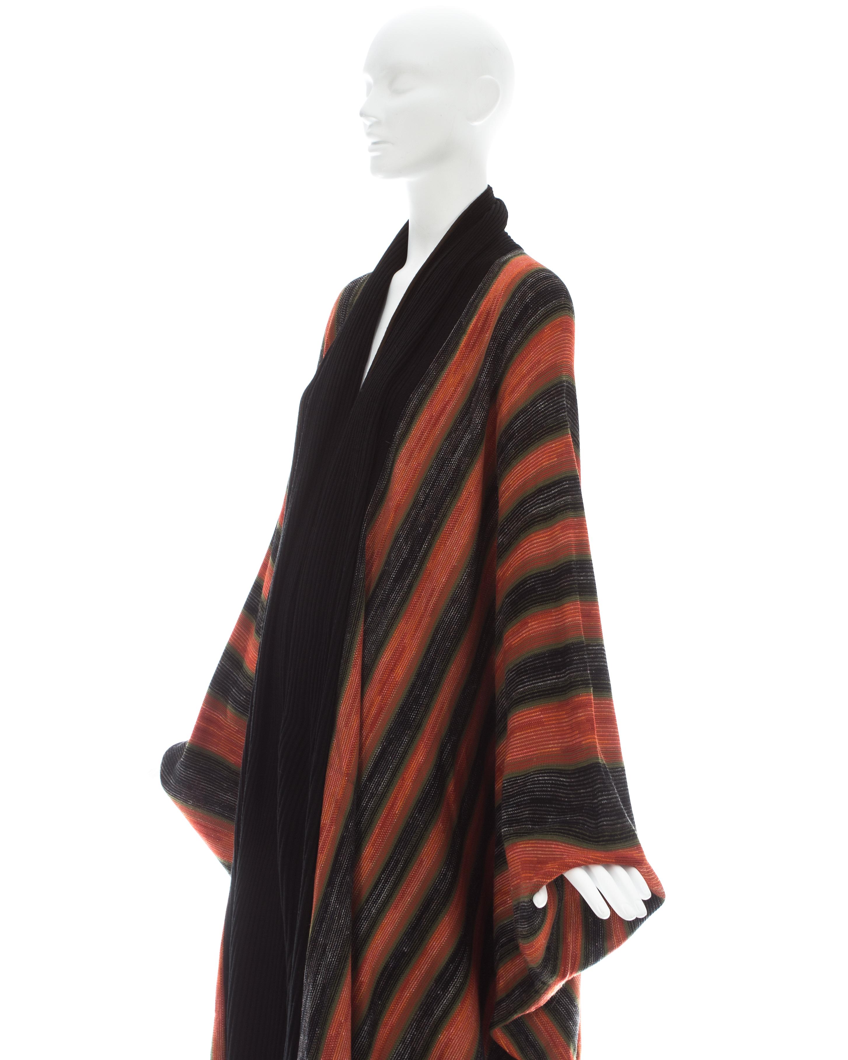 Issey Miyake orange acetate knit batwing robe, ca. 1976 In Good Condition For Sale In London, London