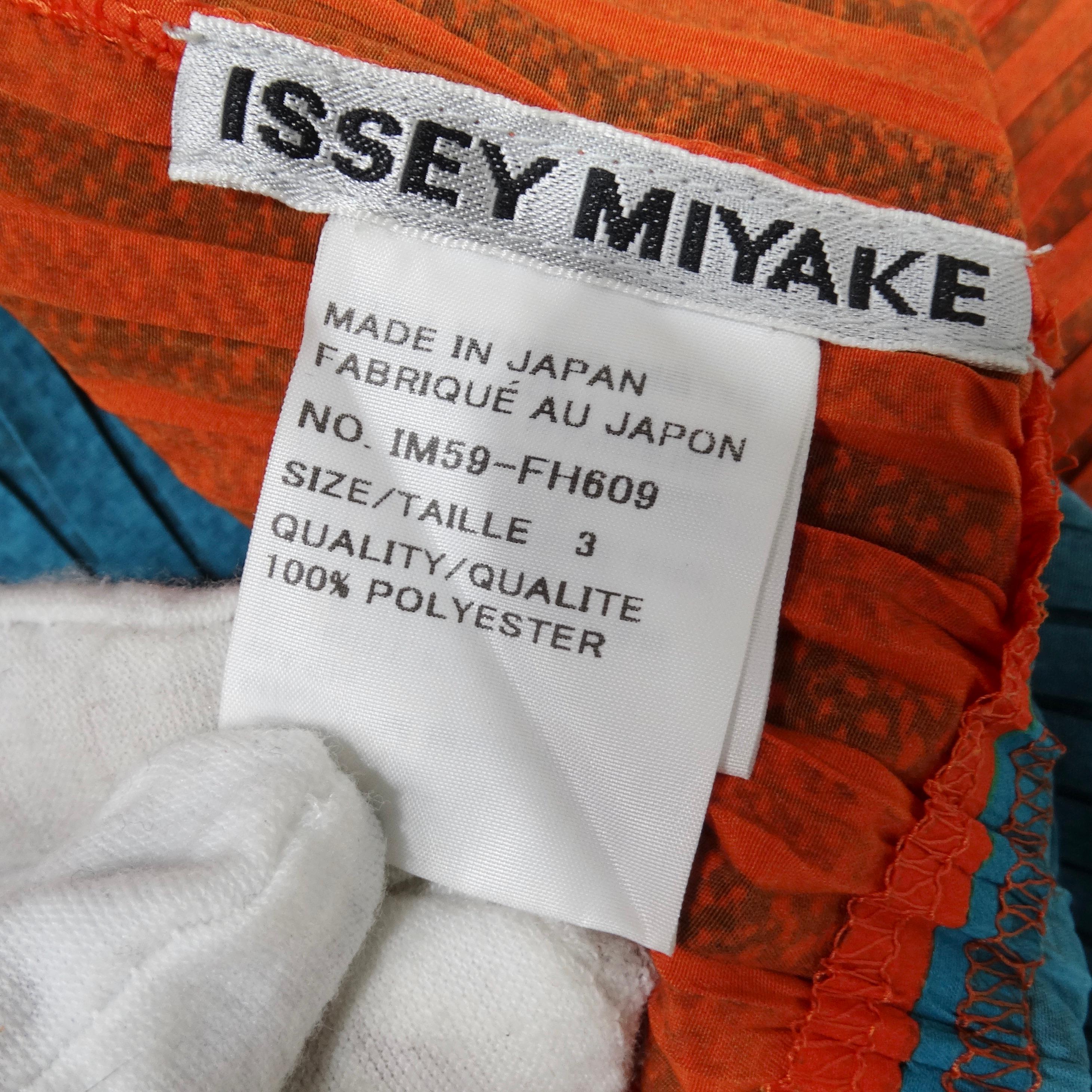 Issey Miyake Orange Blue Pleated 1990s Turtleneck Dress For Sale 6