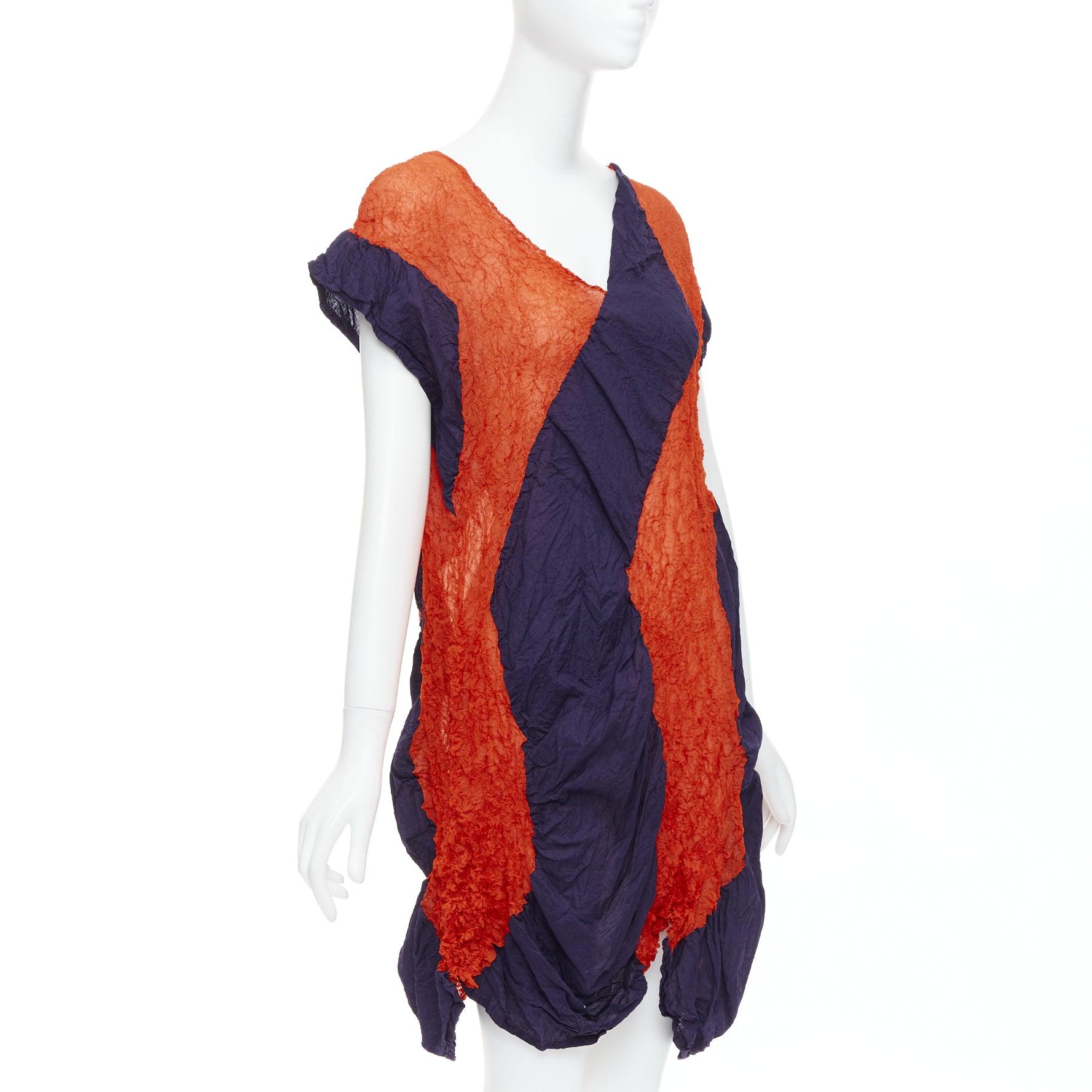 ISSEY MIYAKE vestido de manga corta asimétrico con gráfico arrugado naranja marino JP2 M Naranja en venta