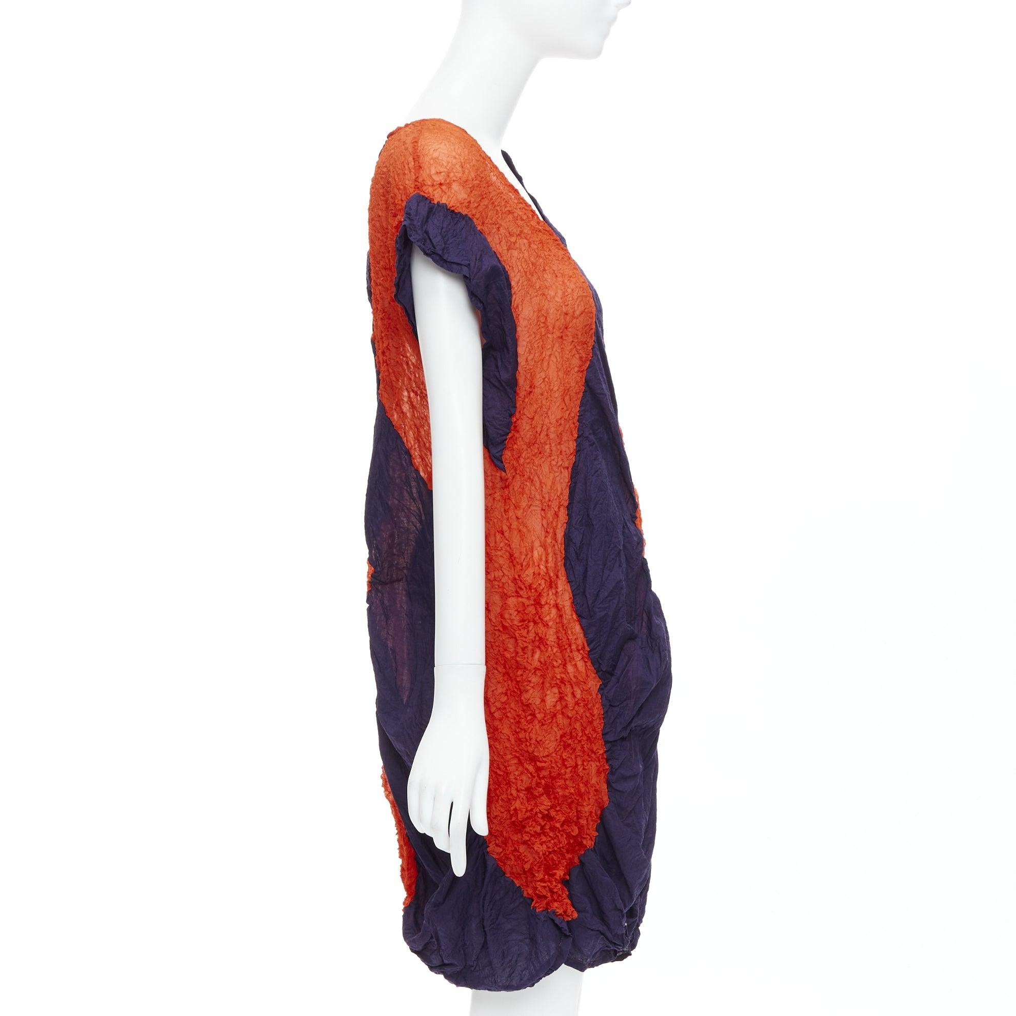 ISSEY MIYAKE vestido de manga corta asimétrico con gráfico arrugado naranja marino JP2 M en Excelente estado para la venta en Hong Kong, NT